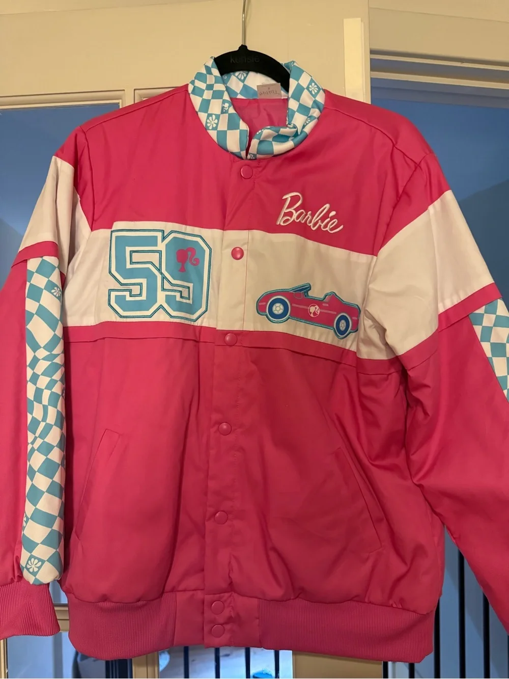 Spirit Halloween Barbie Hot Pink & White Retro Jacket with Blue Accents - Picture 2 of 5